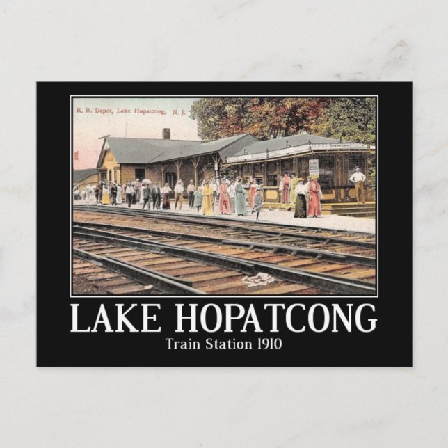 Postal Estación de tren, Lago Hopatcong, NJ, Vintage (Anverso)