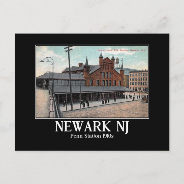 Postal Estación de tren Newark NJ Penn de los años 1910 (Anverso)