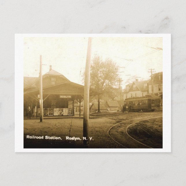 Postal Estación de tren, Roslyn, Long Island, Vintage (Anverso)
