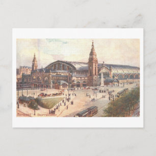 Postal Estación de tren vintage en Hamburgo, Alemania,