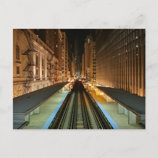 Postal Estación "L" de Chicago de noche (Anverso)