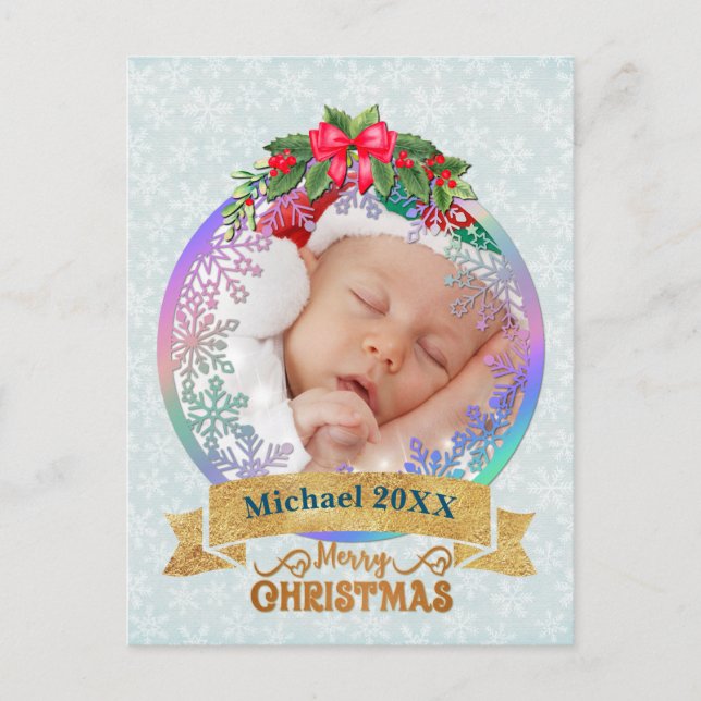 Postal Estadísticas de nacimiento de nuevo bebé Navidad,  (Anverso)