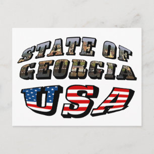 Postal Estado de Georgia y Estados Unidos - Bandera Texto