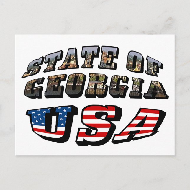 Postal Estado de Georgia y Estados Unidos - Bandera Texto (Anverso)