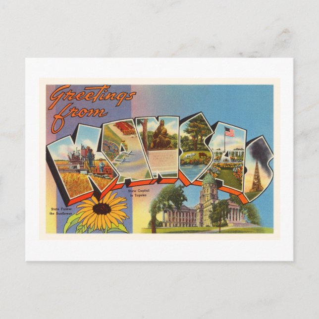 Postal Estado de Kansas KS Antiguo recuerdo de viajes vin (Anverso)