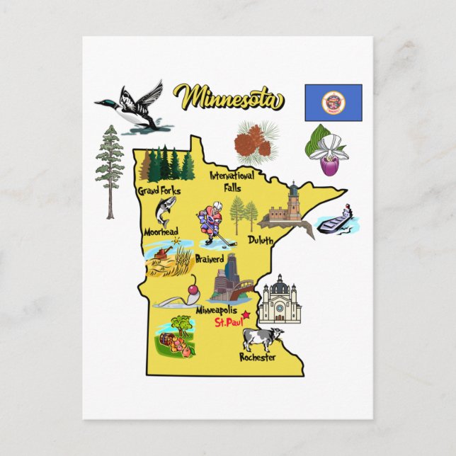 Postal Estado de Minnesota, EE.UU., principales ciudades (Anverso)