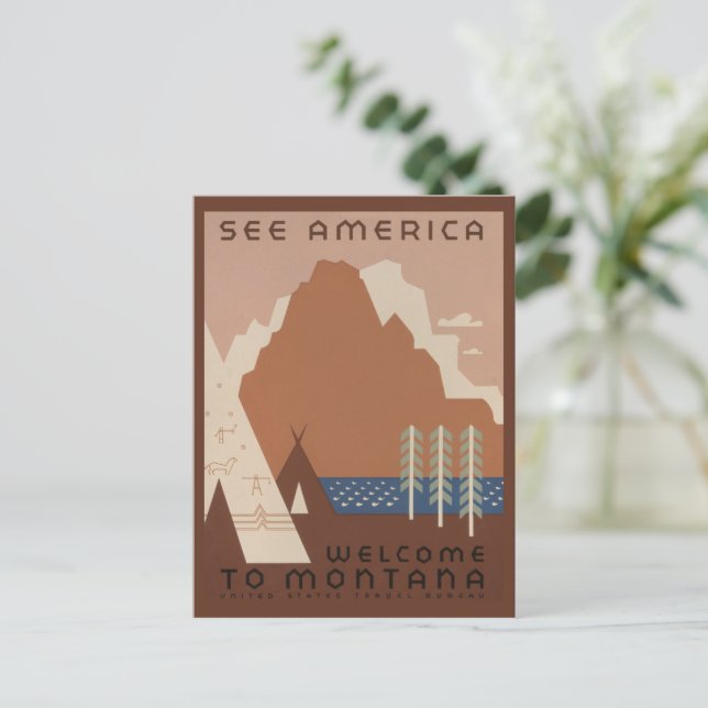 Postal Estado de Montana: tribus indias, montañas, prader (Anverso de pie)