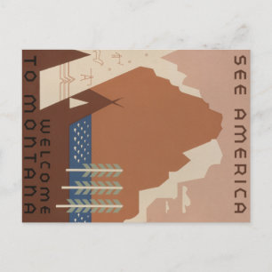 Postal Estado de Montana: tribus indias, montañas, prader