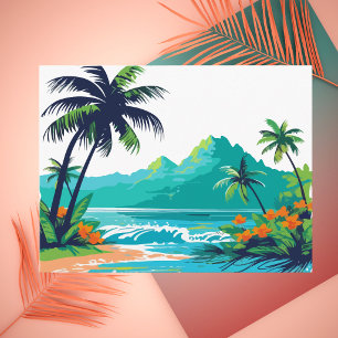 Postal Estado de playa tropical moderno colorido
