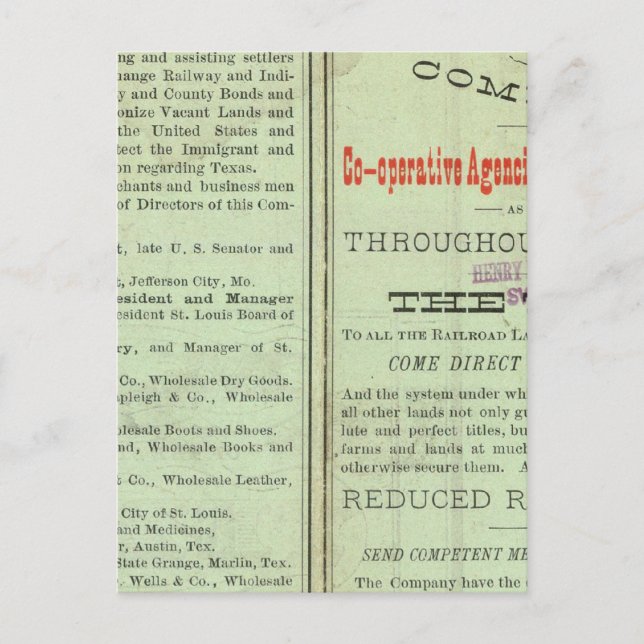 Postal Estado de Texas (Anverso)