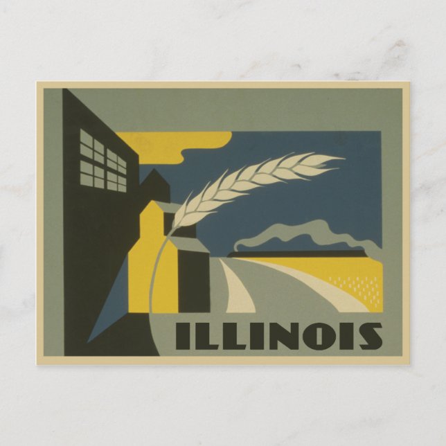 Postal Estado del ilustracion vintage de Illinois (Anverso)