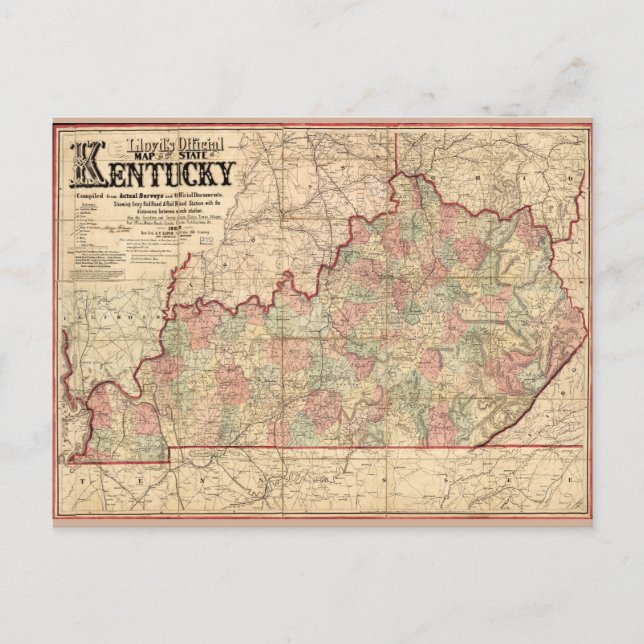 Postal Estado del mapa de Kentucky de James Lloyd (1862) (Anverso)