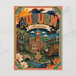 Postal Estados de PopCut Auburn Alabama Arte de Papel
