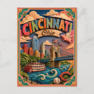 Postal Estados de PopCut Cincinnati Ohio Arte en Papel