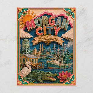 Postal Estados de PopCut Ciudad de Morgan Louisiana Arte 