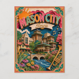 Postal Estados de PopCut Mason City Iowa Arte de Papel