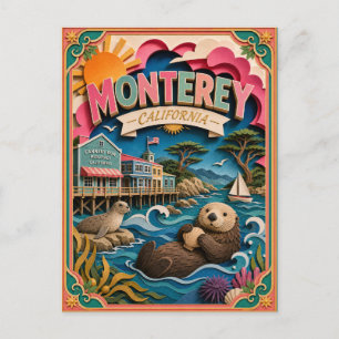Postal Estados de PopCut Monterey California Arte de Pape