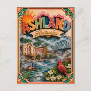 Postal Estados PopCut Ashland Kentucky Arte en Papel