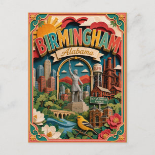 Postal Estados PopCut Birmingham Alabama Arte de Papel