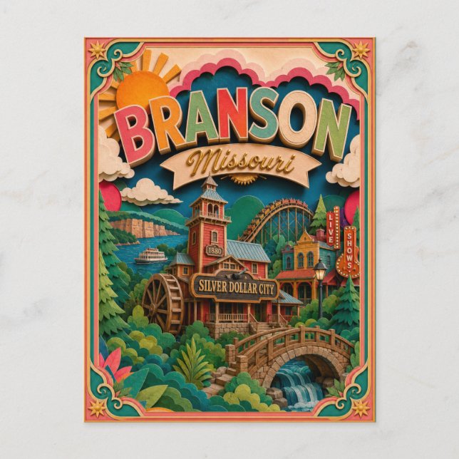 Postal Estados PopCut Branson Missouri Arte de Papel (Anverso)