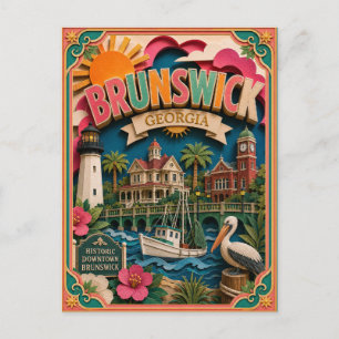 Postal Estados PopCut Brunswick Georgia Arte de Papel