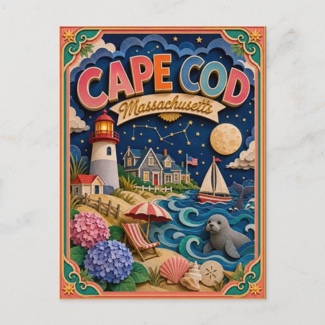 Postal Estados PopCut Cape Cod Massachusetts Arte en Pape (Anverso)