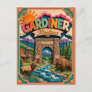 Postal Estados PopCut Gardiner Montana Arte de Papel