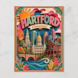 Postal Estados PopCut Hartford Connecticut Arte de Papel