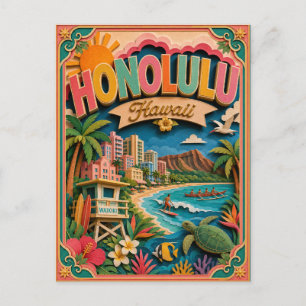 Postal Estados PopCut Honolulu Hawái Arte de Papel