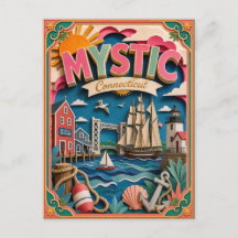Estados PopCut Mystic Connecticut Arte de Papel