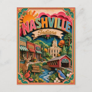 Postal Estados PopCut Nashville Indiana Arte en Papel