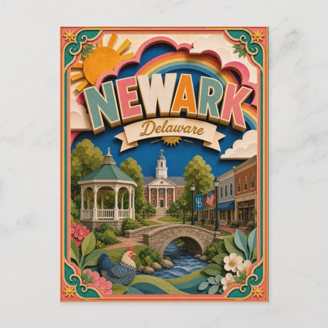 Postal Estados PopCut Newark Delaware Arte de Papel (Anverso)