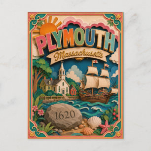Postal Estados PopCut Plymouth Massachusetts Arte en Pape