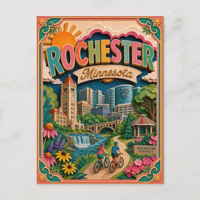Postal Estados PopCut Rochester Minnesota Arte de Papel (Anverso)