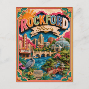 Postal Estados PopCut Rockford Illinois Arte de Papel
