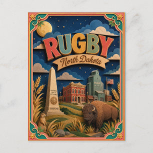 Postal Estados PopCut Rugby Dakota del Norte Arte en Pape