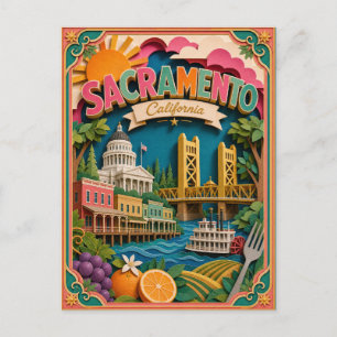 Postal Estados PopCut Sacramento California Arte de Papel