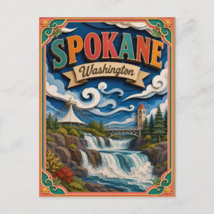Postal Estados PopCut Spokane Washington Arte en Papel