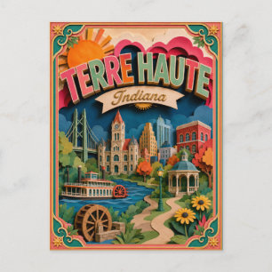 Postal Estados PopCut Terre Haute Indiana Arte de Papel