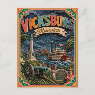 Postal Estados PopCut Vicksburg Mississippi Arte de Papel