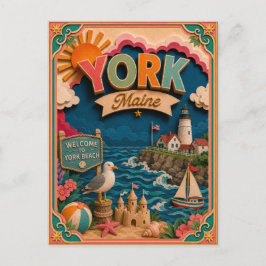 Postal Estados PopCut York Maine Arte en Papel