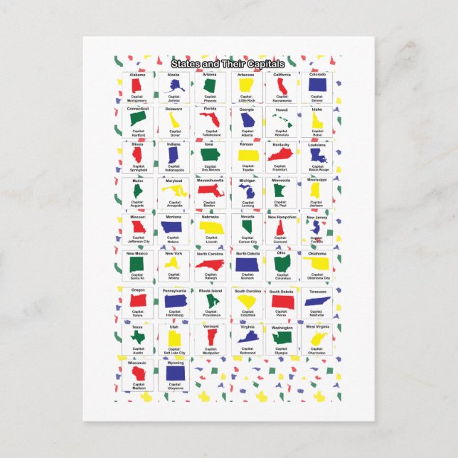 Postal Estados Unidos y capitales coloridos (Anverso)