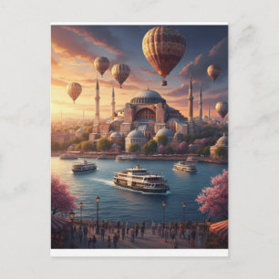 Postal Estambul Turquía Globos Aerostáticos Mezquita Azul