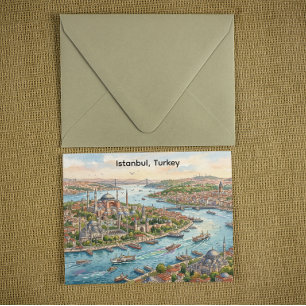 Postal Estambul Turquía Hagia Sophia Acuarela