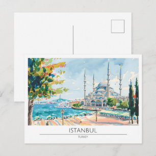 Postal Estambul Turquía Ilustración de Arte Vintage Viaje