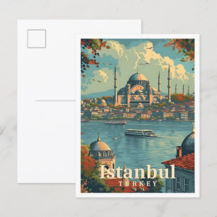 Postal Estambul Turquía Ilustracion de viajes por arte vi