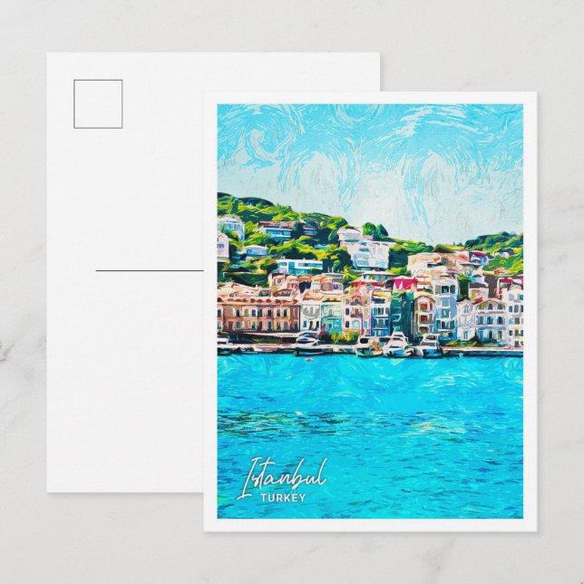 Postal Estambul, un hermoso paisaje de la ciudad de pintu (Anverso / Reverso)