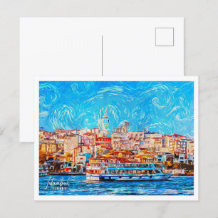 Postal Estambul, un hermoso paisaje de pintura al petróle