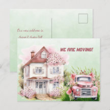 Estamos mudando camiones y casas de época rosadas