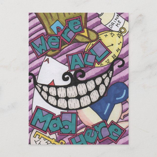 Postal Estamos todos locos aquí (Anverso)